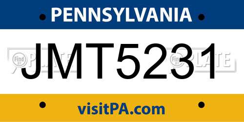 JMT5231 Pennsylvania License Plate