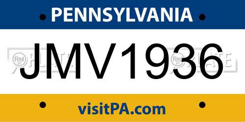 JMV1936 Pennsylvania License Plate