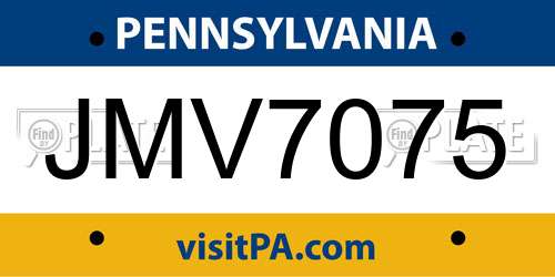 JMV7075 Pennsylvania License Plate