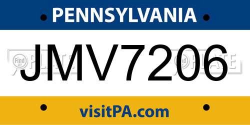 JMV7206 Pennsylvania License Plate