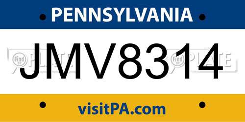JMV8314 Pennsylvania License Plate