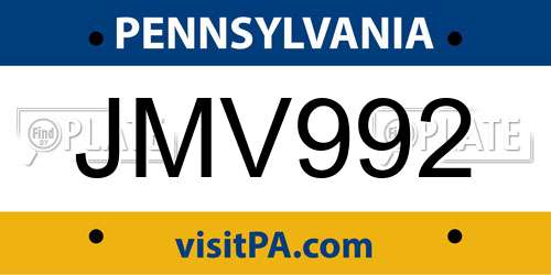 JMV992 Pennsylvania License Plate