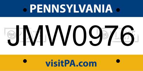 JMW0976 Pennsylvania License Plate