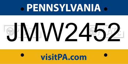 JMW2452 Pennsylvania License Plate