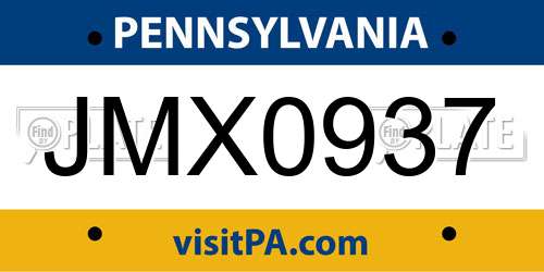 JMX0937 Pennsylvania License Plate