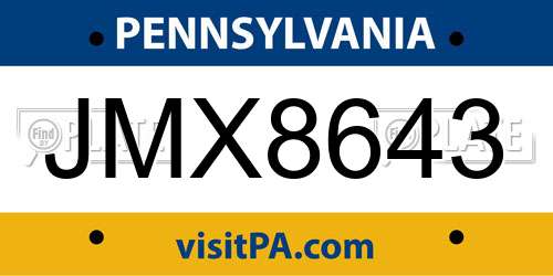 JMX8643 Pennsylvania License Plate