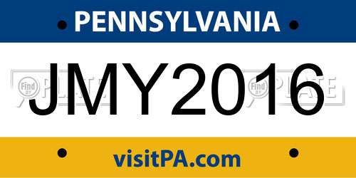 JMY2016 Pennsylvania License Plate