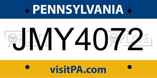 JMY4072 Pennsylvania License Plate
