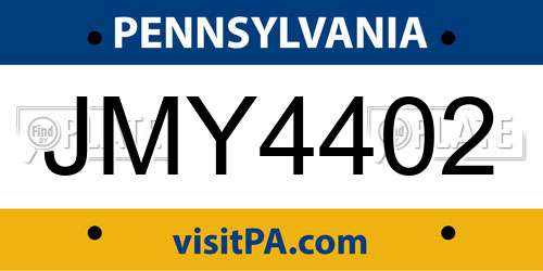 JMY4402 Pennsylvania License Plate