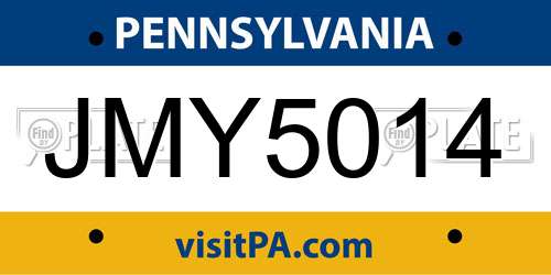 JMY5014 Pennsylvania License Plate