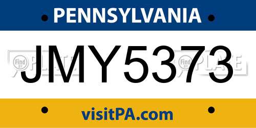 JMY5373 Pennsylvania License Plate