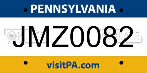 JMZ0082 Pennsylvania License Plate