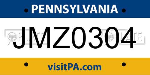 JMZ0304 Pennsylvania License Plate