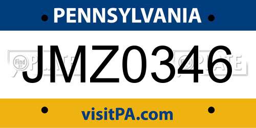 JMZ0346 Pennsylvania License Plate