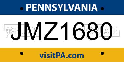 JMZ1680 Pennsylvania License Plate