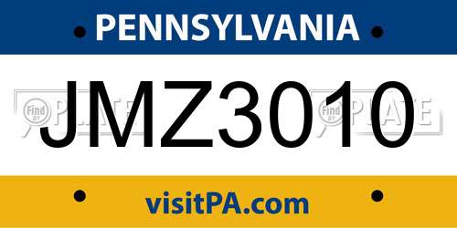 JMZ3010 Pennsylvania License Plate