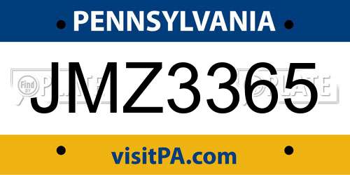 JMZ3365 Pennsylvania License Plate
