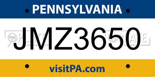 JMZ3650 Pennsylvania License Plate