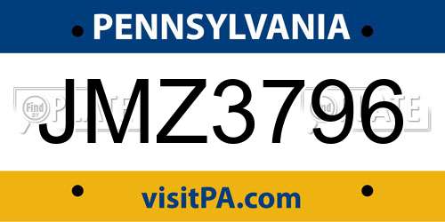 JMZ3796 Pennsylvania License Plate