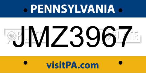 JMZ3967 Pennsylvania License Plate