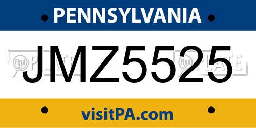 JMZ5525 Pennsylvania License Plate