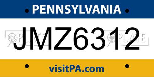 JMZ6312 Pennsylvania License Plate