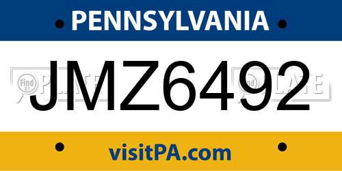 JMZ6492 Pennsylvania License Plate