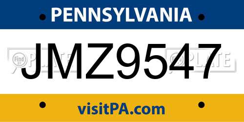 JMZ9547 Pennsylvania License Plate