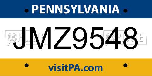 JMZ9548 Pennsylvania License Plate