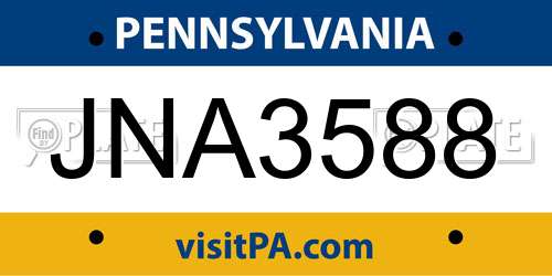 JNA3588 Pennsylvania License Plate