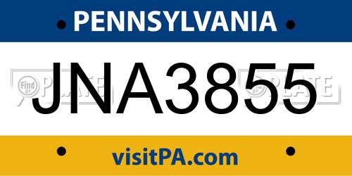 JNA3855 Pennsylvania License Plate