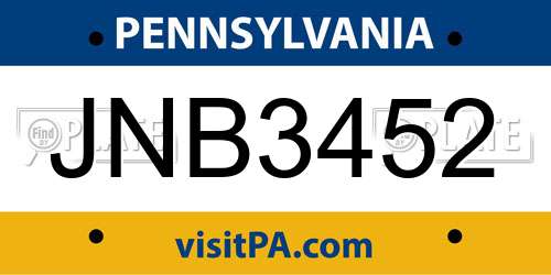 JNB3452 Pennsylvania License Plate