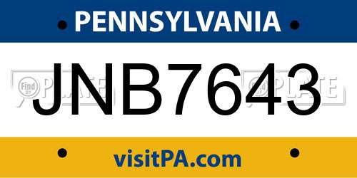 JNB7643 Pennsylvania License Plate