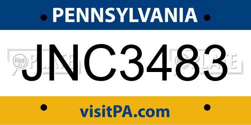 JNC3483 Pennsylvania License Plate