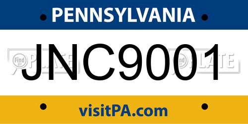 JNC9001 Pennsylvania License Plate