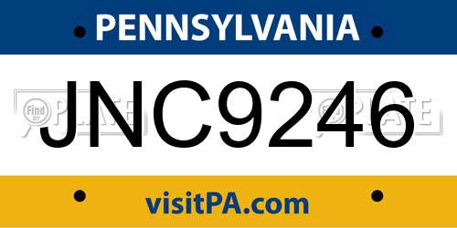 JNC9246 Pennsylvania License Plate