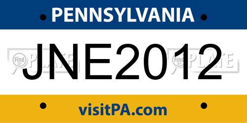 JNE2012 Pennsylvania License Plate