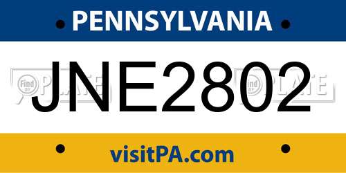 JNE2802 Pennsylvania License Plate