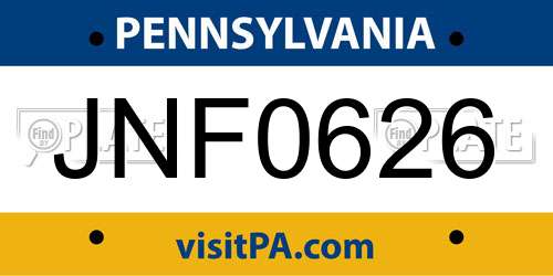 JNF0626 Pennsylvania License Plate