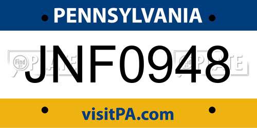 JNF0948 Pennsylvania License Plate
