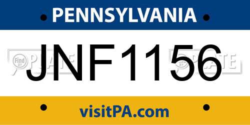 JNF1156 Pennsylvania License Plate