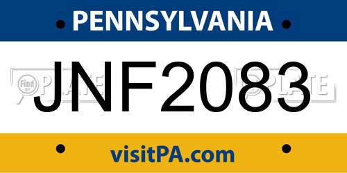 JNF2083 Pennsylvania License Plate