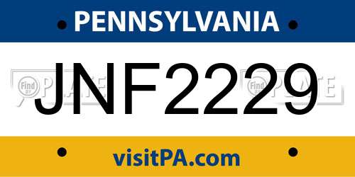 JNF2229 Pennsylvania License Plate