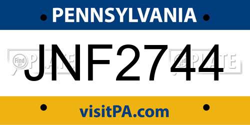 JNF2744 Pennsylvania License Plate