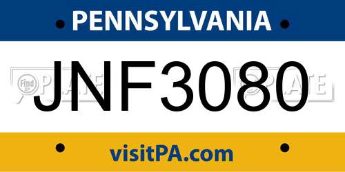 JNF3080 Pennsylvania License Plate