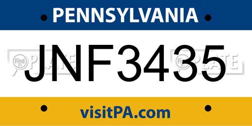 JNF3435 Pennsylvania License Plate