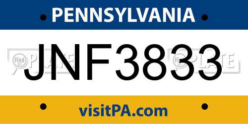 JNF3833 Pennsylvania License Plate