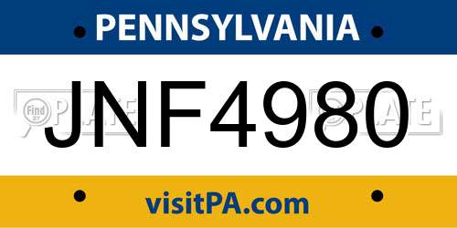 JNF4980 Pennsylvania License Plate