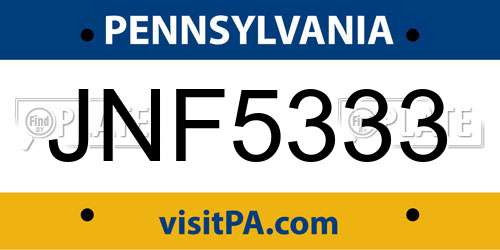 JNF5333 Pennsylvania License Plate