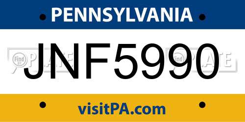 JNF5990 Pennsylvania License Plate
